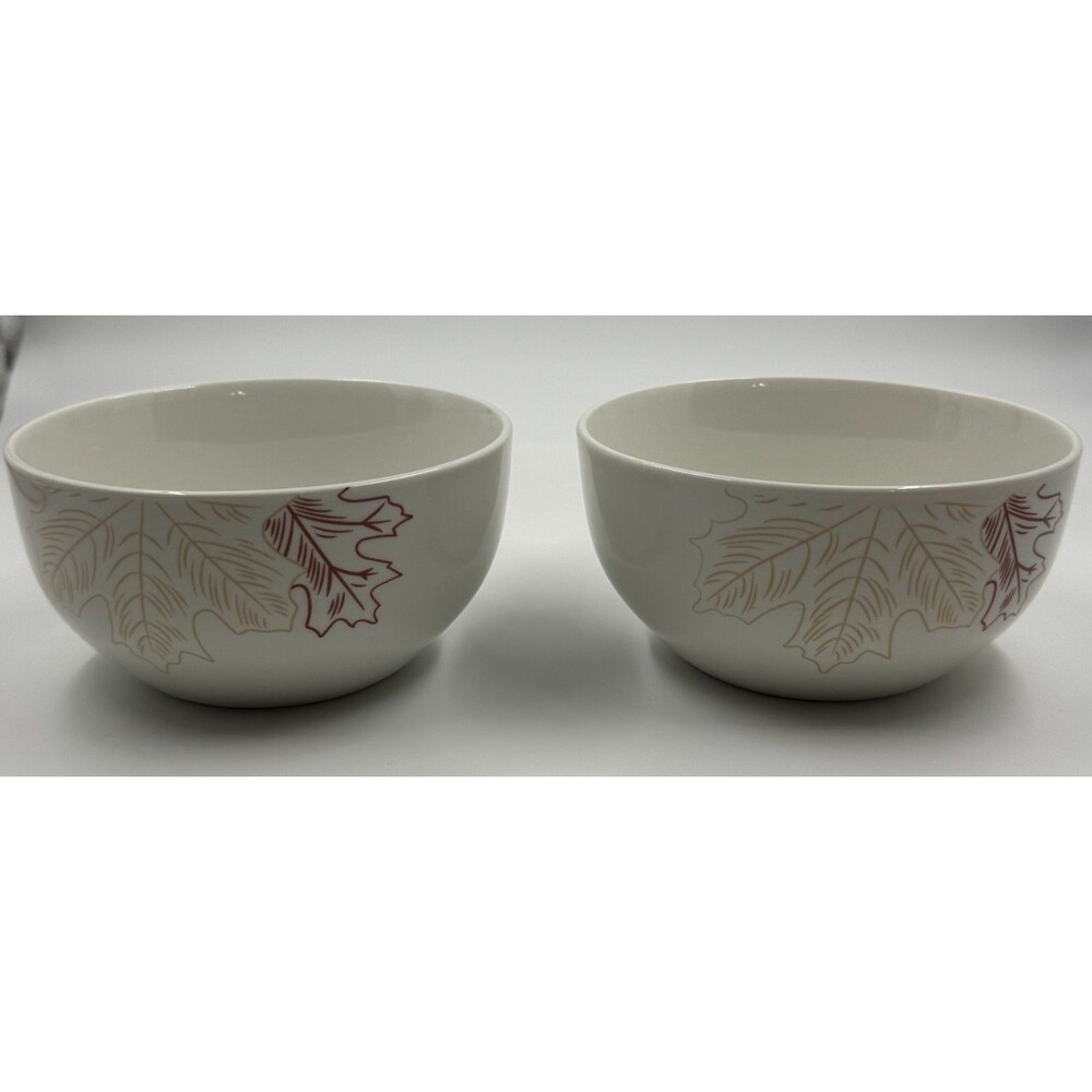 Set of 2 Orly Maison New York Red Tan Leaf Leaves Soup Cereal Bowls